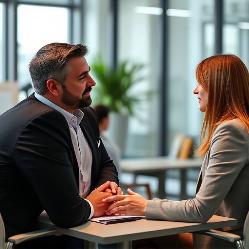 Image du cours sur la communication persuasive, illustrant une discussion animée entre deux personnes dans un cadre professionnel.