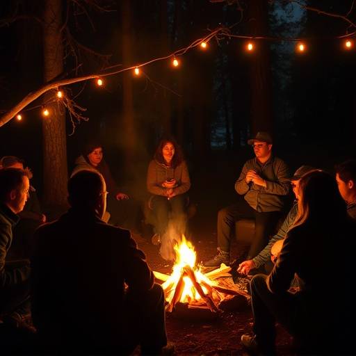 Image représentant un conteur captivant un public attentif autour d'un feu de camp, illustrant le pouvoir du storytelling.